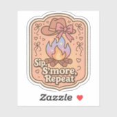 Sip, S'more, Repeat - Retro Camp Badge Sticker (Vel)