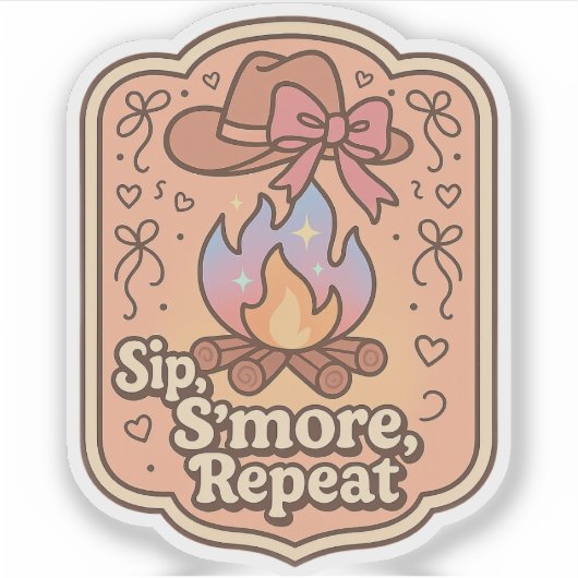 Sip, S'more, Repeat - Retro Camp Badge Sticker (Voorkant)