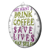 Sip, Snap Herhaal Achtervolging Cafeïne Selfies on Dartbord (Voorkant Rechts)