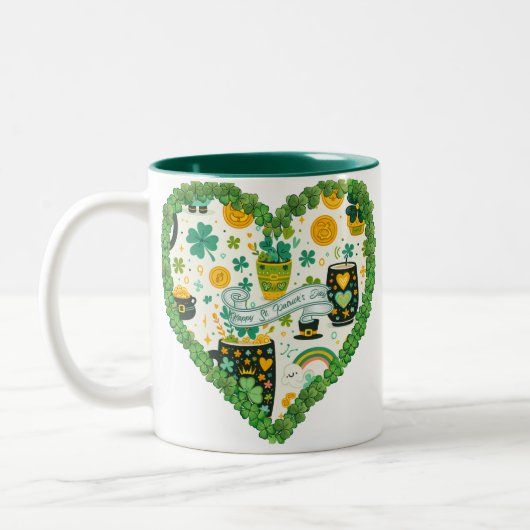 Sip Some Luck: hartvormige St Patrick's Day-Mok Tweekleurige Koffiemok (Links)