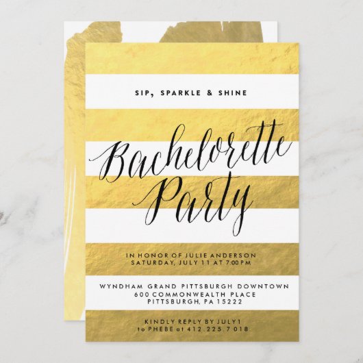 SIP, SPARKEL, SHINE BACHELORETTE PARTIJuitnodiging Kaart (Voorkant / Achterkant)