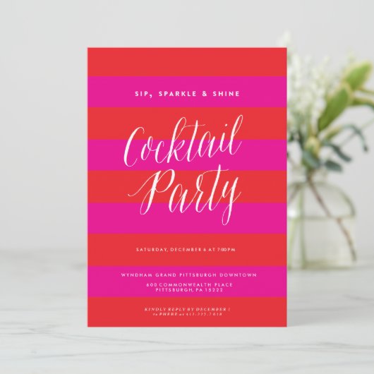 Sip, Sparkle, Shine, Holiday Party Invitation Kaart (Staand voorkant)