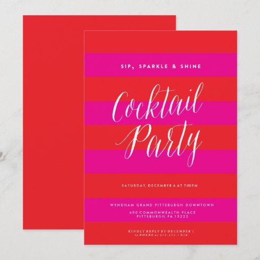 Sip, Sparkle, Shine, Holiday Party Invitation Kaart (Voorkant / Achterkant)