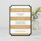 Sip Sparkle Smile Gold Black Modern Nieuwjaar Kaart (Staand voorkant)