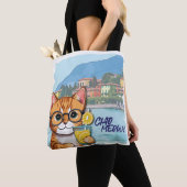 "Sip, Spint & Wander" Schattigee oranje tabby op v Tote Bag (Dichtbij)