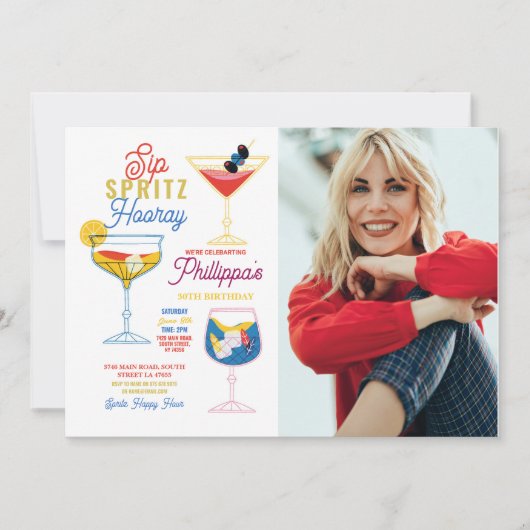 Sip Spritz Photo Party Cocktails Drink verjaardag Kaart (Voorkant)
