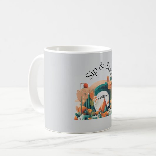 Sip & stay mug AI art  Koffiemok (Voorkant links)