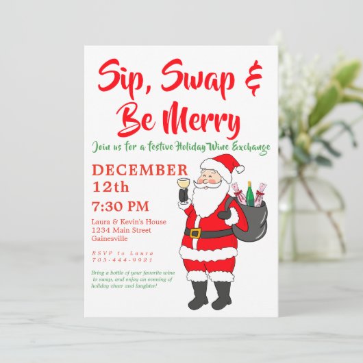 Sip, Swap & Be Merry Holiday Wine Exchange Party Feestdagenkaart (Staand voorkant)