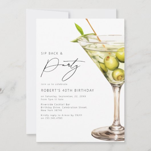 Sip terug en feest | Grappige Martini verjaardag Kaart (Voorkant)