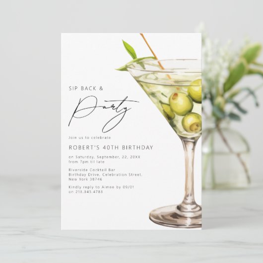 Sip terug en feest | Grappige Martini verjaardag Kaart (Staand voorkant)