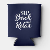 Sip terug en relax blauw blikjeskoeler (Voorkant)