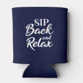 Sip terug en relax blauw blikjeskoeler (Achterkant)