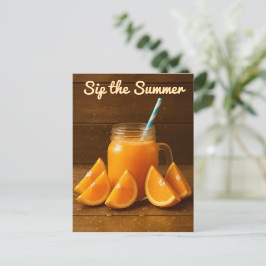 Sip the Summer - Briefkaart van Oranje vruchtensap (Staand voorkant)