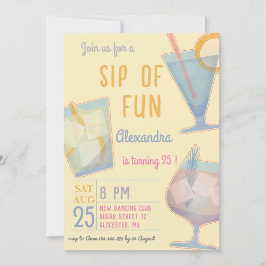 Sip van leuke cocktail volwassen verjaardag uitnod kaart (Voorkant)