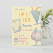 Sip van leuke cocktail volwassen verjaardag uitnod kaart (Staand voorkant)
