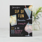 Sip van leuke cocktail volwassen verjaardag uitnod kaart (Staand voorkant)
