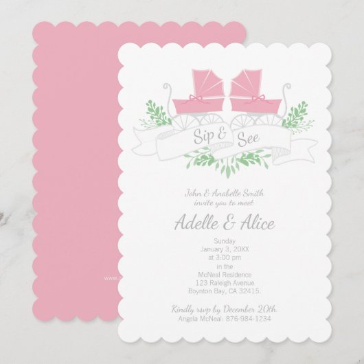 SIP & ZIE roze pram Kaart (Voorkant / Achterkant)