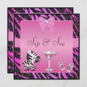 Sip & Zie Roze Zebra Baby shower Kaart (Voorkant / Achterkant)