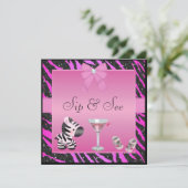 Sip & Zie Roze Zebra Baby shower Kaart (Staand voorkant)