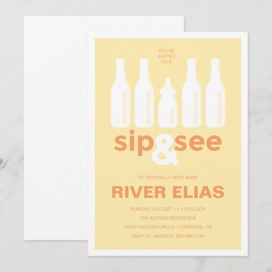 Sip & Zie uitnodiging tot Baby shower (Voorkant / Achterkant)