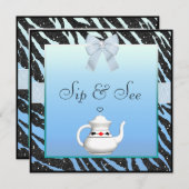 Sip & Zie Zebra Print Blue en Black Baby shower Kaart (Voorkant / Achterkant)