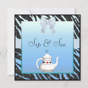 Sip & Zie Zebra Print Blue en Black Baby shower Kaart