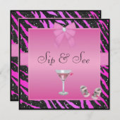 Sip & zie Zebra Print Pink & Black Baby shower Kaart (Voorkant / Achterkant)