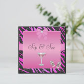 Sip & zie Zebra Print Pink & Black Baby shower Kaart (Staand voorkant)