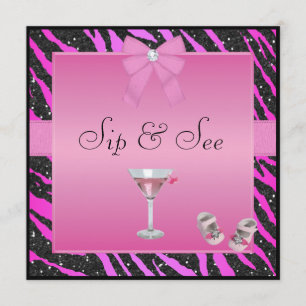 Sip & zie Zebra Print Pink & Black Baby shower Kaart