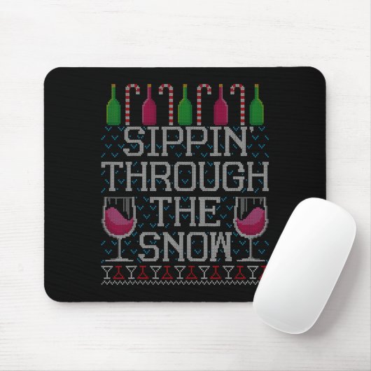 Sipn' Through The Snow Red Wine Ugly Christmas Swe Muismat (Met muis)
