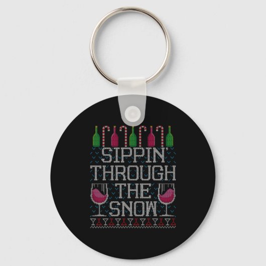 Sipn' Through The Snow Red Wine Ugly Christmas Swe Sleutelhanger (Voorkant)