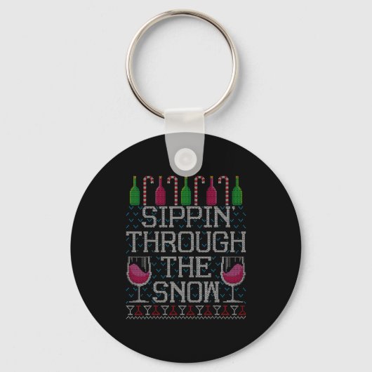 Sipn' Through The Snow Red Wine Ugly Christmas Swe Sleutelhanger (Voorkant)