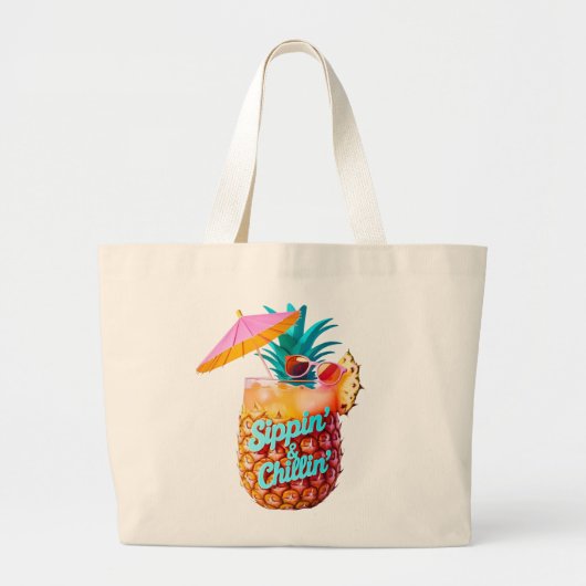 Sippin’ & Chillin’ Tropical Party Design Grote Tote Bag (Voorkant)