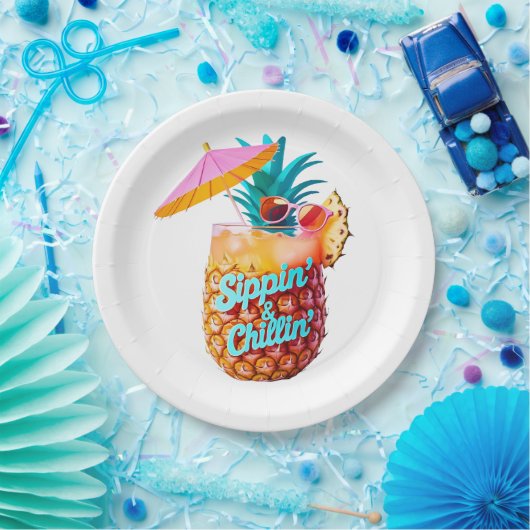 Sippin’ & Chillin’ Tropical Party Design Papieren Bordje (Feest)