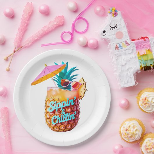 Sippin’ & Chillin’ Tropical Party Design Papieren Bordje (Feest)