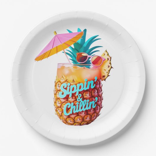 Sippin’ & Chillin’ Tropical Party Design Papieren Bordje (Voorkant)