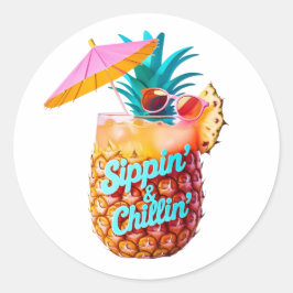 Sippin’ & Chillin’ Tropical Party Design Ronde Sticker