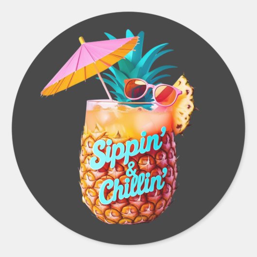 Sippin’ & Chillin’ Tropical Party Design Ronde Sticker (Voorkant)