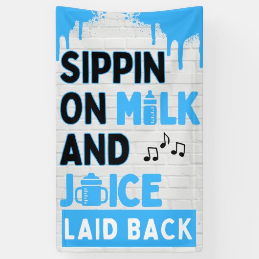 Sippin' op Melk en Sap Blauw & Zwart Hip Hop Spandoek (Verticaal)