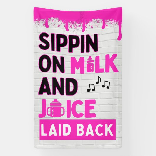Sippin' op melk en sap Roze hiphop Spandoek (Verticaal)