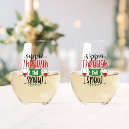 Sippin 'Through The Snow Wijn Kerstmis Wijnglas Zonder Voet