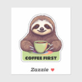 Sipping Sloth Coffee First Waterdicht Sticker (Vel)