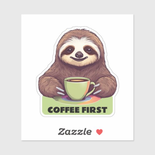 Sipping Sloth Coffee First Waterdicht Sticker (Vel)