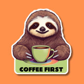 Sipping Sloth Coffee First Waterdicht Sticker