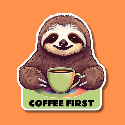 Sipping Sloth Coffee First Waterdicht Sticker