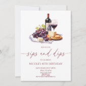 Sips and Dips Rode wijn en kaas verjaardagsfeestje Kaart (Voorkant)