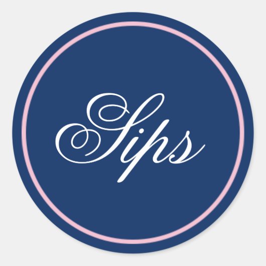 "Sips" bruiloft Sticker - Blush Pink/Navy (Voorkant)