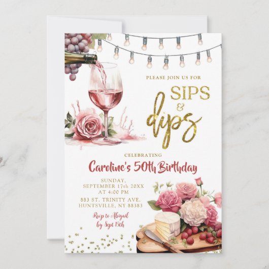 Sips en dips Charcuterine volwassen verjaardagsfee Kaart (Voorkant)