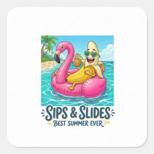 Sips en Glijdt Beste Zomer Ooit Banaan Flamingo Vierkante Sticker