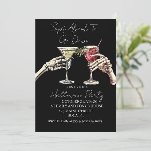 Sips op weg naar Halloween feest Kaart (Staand voorkant)